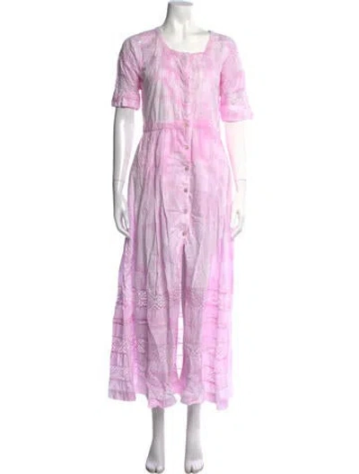 Pre-owned Loveshackfancy Tie-dye Print Long Dress In Pink