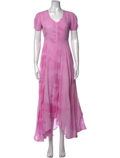 Pre-owned Loveshackfancy Tie-dye Print Long Dress In Purple