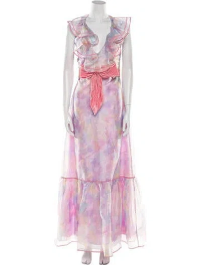 Pre-owned Loveshackfancy Tie-dye Print Long Dress W/ Tags In Pink