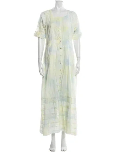 Pre-owned Loveshackfancy Tie-dye Print Long Dress W/ Tags In Yellow