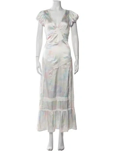 Pre-owned Loveshackfancy Tie-dye Print Long Dress In White