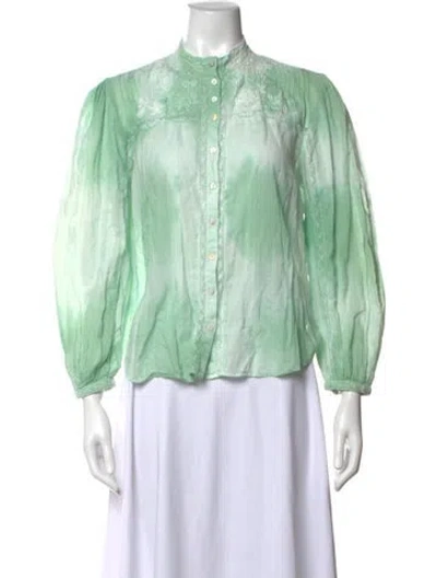 Pre-owned Loveshackfancy Tie-dye Print Long Sleeve Blouse In Green