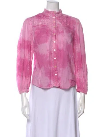 Pre-owned Loveshackfancy Tie-dye Print Long Sleeve Blouse In Pink