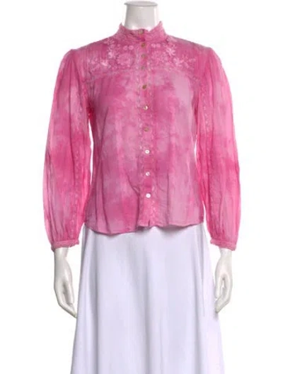 Pre-owned Loveshackfancy Tie-dye Print Long Sleeve Blouse In Pink