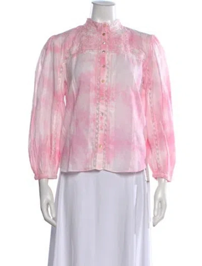 Pre-owned Loveshackfancy Tie-dye Print Long Sleeve Blouse In Pink