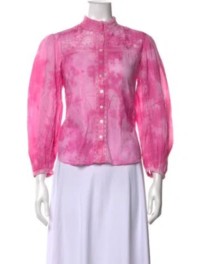 Pre-owned Loveshackfancy Tie-dye Print Long Sleeve Blouse In Pink
