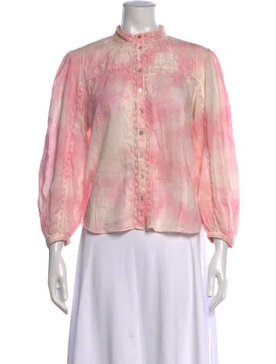 Pre-owned Loveshackfancy Tie-dye Print Long Sleeve Blouse In Pink