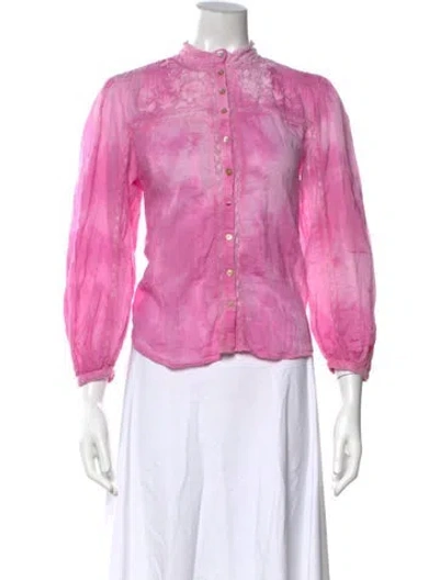 Pre-owned Loveshackfancy Tie-dye Print Long Sleeve Blouse In Pink