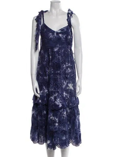 Pre-owned Loveshackfancy Tie-dye Print Midi Length Dress In Blue