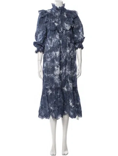 Pre-owned Loveshackfancy Tie-dye Print Midi Length Dress In Blue