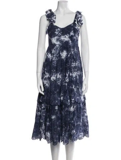 Pre-owned Loveshackfancy Tie-dye Print Midi Length Dress In Blue