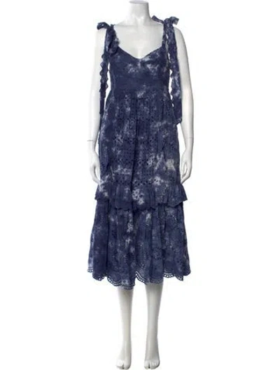 Pre-owned Loveshackfancy Tie-dye Print Midi Length Dress In Blue