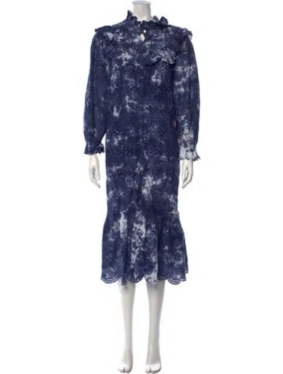 Pre-owned Loveshackfancy Tie-dye Print Midi Length Dress In Blue
