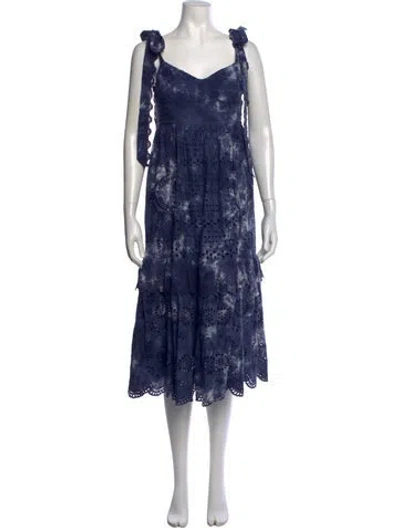 Pre-owned Loveshackfancy Tie-dye Print Midi Length Dress In Blue