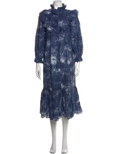 Pre-owned Loveshackfancy Tie-dye Print Midi Length Dress In Blue