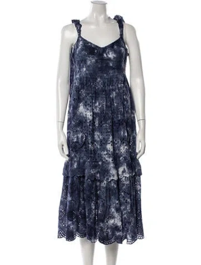 Pre-owned Loveshackfancy Tie-dye Print Midi Length Dress In Blue
