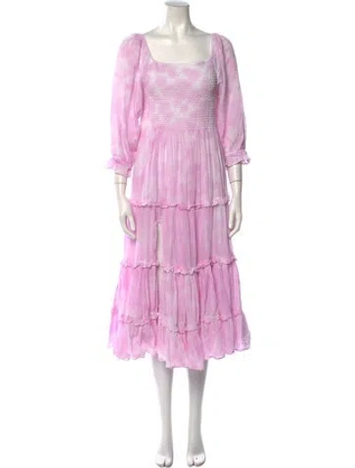 Pre-owned Loveshackfancy Tie-dye Print Midi Length Dress In Pink