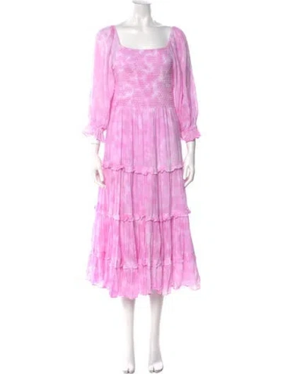 Pre-owned Loveshackfancy Tie-dye Print Midi Length Dress In Pink