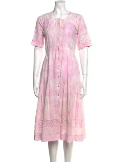 Pre-owned Loveshackfancy Tie-dye Print Midi Length Dress In Pink