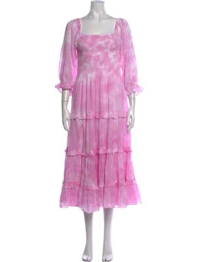 Pre-owned Loveshackfancy Tie-dye Print Midi Length Dress In Pink