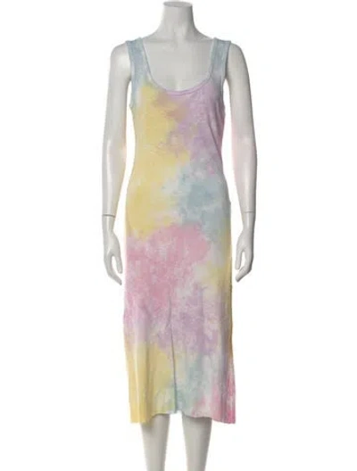 Pre-owned Loveshackfancy Tie-dye Print Midi Length Dress In Yellow