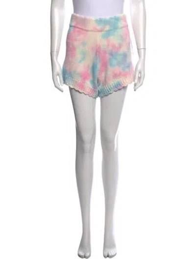 Pre-owned Loveshackfancy Tie-dye Print Mini Shorts W/ Tags In Blue/pink/white