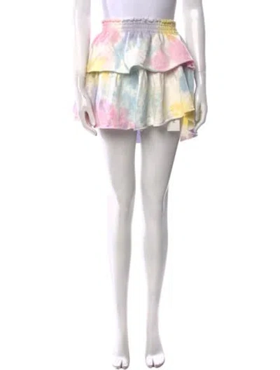 Pre-owned Loveshackfancy Tie-dye Print Mini Skirt In White