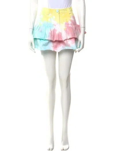 Pre-owned Loveshackfancy Tie-dye Print Mini Skirt In White