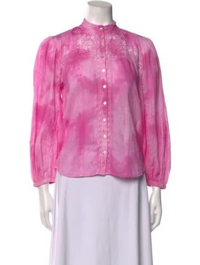 Pre-owned Loveshackfancy Tie-dye Print Mock Neck Button-up Top W/ Tags In Pink