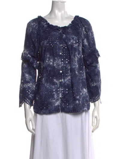 Pre-owned Loveshackfancy Tie-dye Print Off-the-shoulder Blouse In Blue