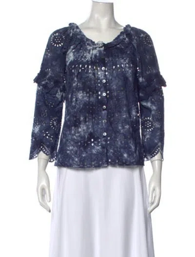 Pre-owned Loveshackfancy Tie-dye Print Off-the-shoulder Blouse In Blue