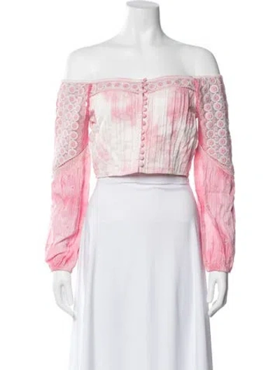 Pre-owned Loveshackfancy Tie-dye Print Off-the-shoulder Crop Top In Pink