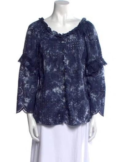 Pre-owned Loveshackfancy Tie-dye Print Scoop Neck Blouse In Blue