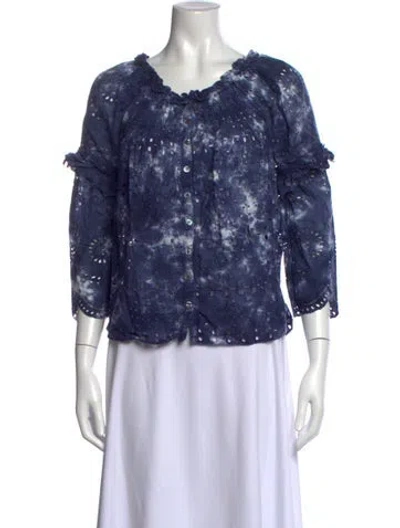 Pre-owned Loveshackfancy Tie-dye Print Scoop Neck Blouse In Blue