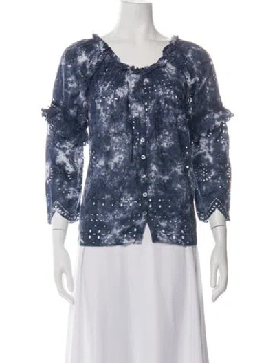 Pre-owned Loveshackfancy Tie-dye Print Scoop Neck Blouse In Blue