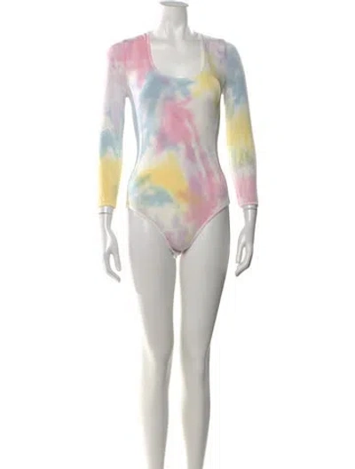 Pre-owned Loveshackfancy Tie-dye Print Scoop Neck Bodysuit In White