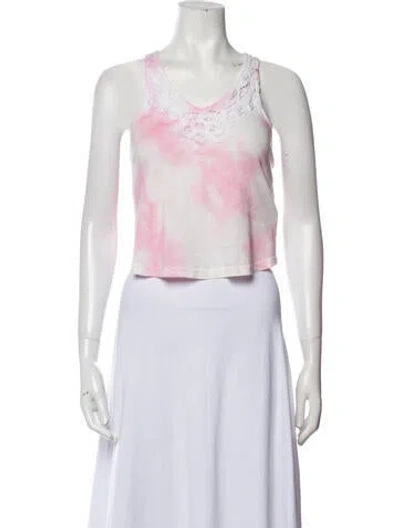 Pre-owned Loveshackfancy Tie-dye Print Scoop Neck Crop Top In Pink