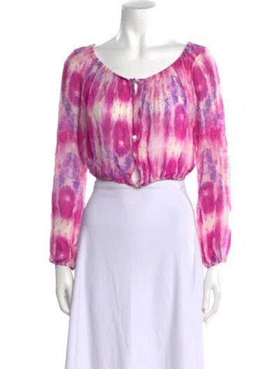 Pre-owned Loveshackfancy Tie-dye Print Scoop Neck Crop Top In Pink