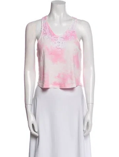Pre-owned Loveshackfancy Tie-dye Print Scoop Neck Crop Top In Pink