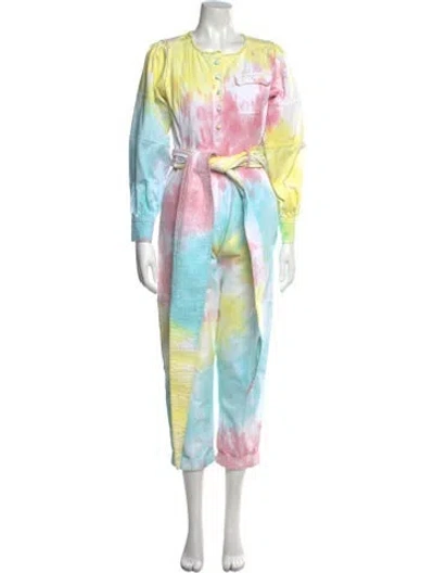 Pre-owned Loveshackfancy Tie-dye Print Scoop Neck Jumpsuit W/ Tags In Yellow