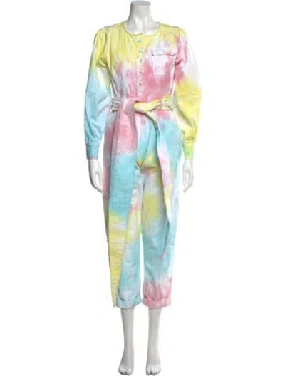 Pre-owned Loveshackfancy Tie-dye Print Scoop Neck Jumpsuit W/ Tags In Yellow