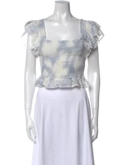 Pre-owned Loveshackfancy Tie-dye Print Square Neckline Crop Top In Blue