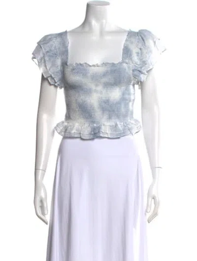 Pre-owned Loveshackfancy Tie-dye Print Square Neckline Crop Top In Blue