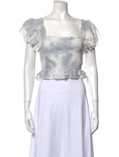 Pre-owned Loveshackfancy Tie-dye Print Square Neckline Crop Top W/ Tags In Blue