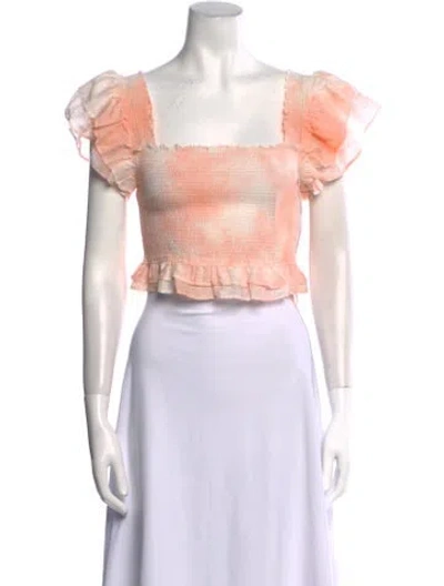 Pre-owned Loveshackfancy Tie-dye Print Square Neckline Crop Top W/ Tags In Pink