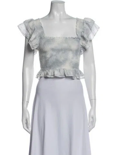 Pre-owned Loveshackfancy Tie-dye Print Square Neckline Crop Top In White