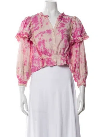 Pre-owned Loveshackfancy Tie-dye Print V-neck Blouse In Pink