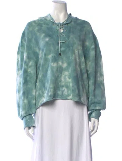 Pre-owned Loveshackfancy Tie-dye Print V-neck Hoodie In Blue/green