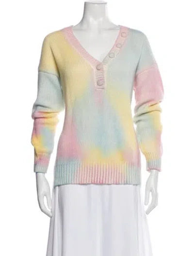 Pre-owned Loveshackfancy Tie-dye Print V-neck Sweater In Blue