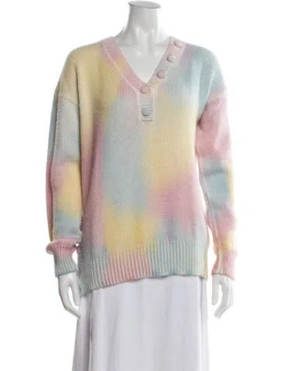 Pre-owned Loveshackfancy Tie-dye Print V-neck Sweater In Multi